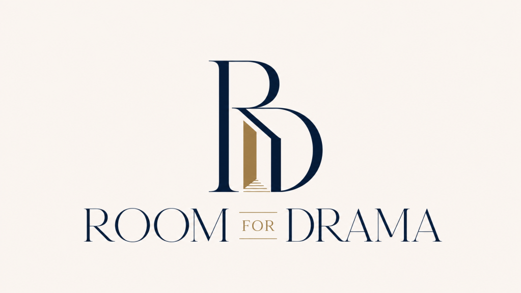 Room for Drama wordmark with an RD monogram forming a gold doorway