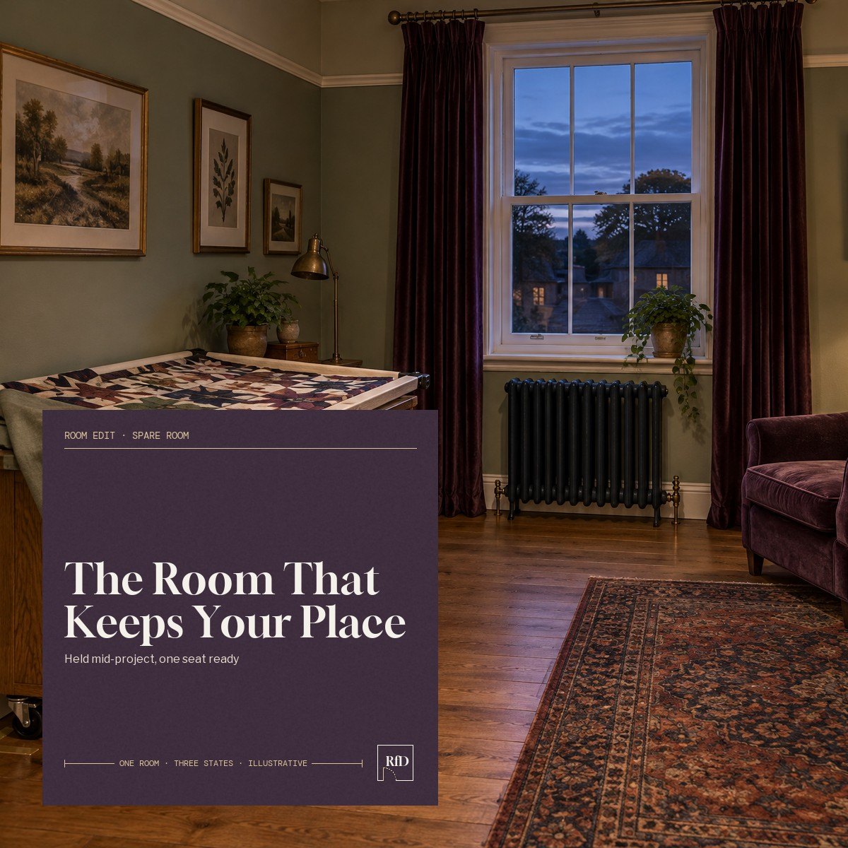 The Room That Keeps Your Place title card over a concept visual of the room.