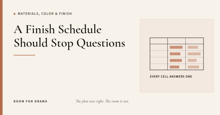 Room for Drama card: a finish schedule grid with every cell filled in.