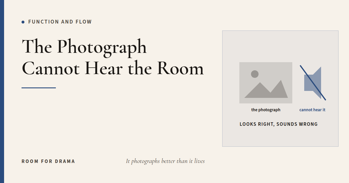 Room for Drama card: a photograph of a room beside a crossed-out speaker.