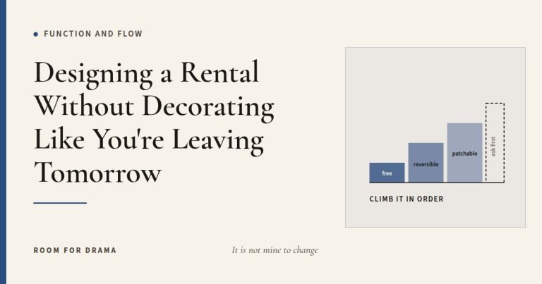 Room for Drama card: a ladder of rental changes from free through reversible and patchable to ask first.